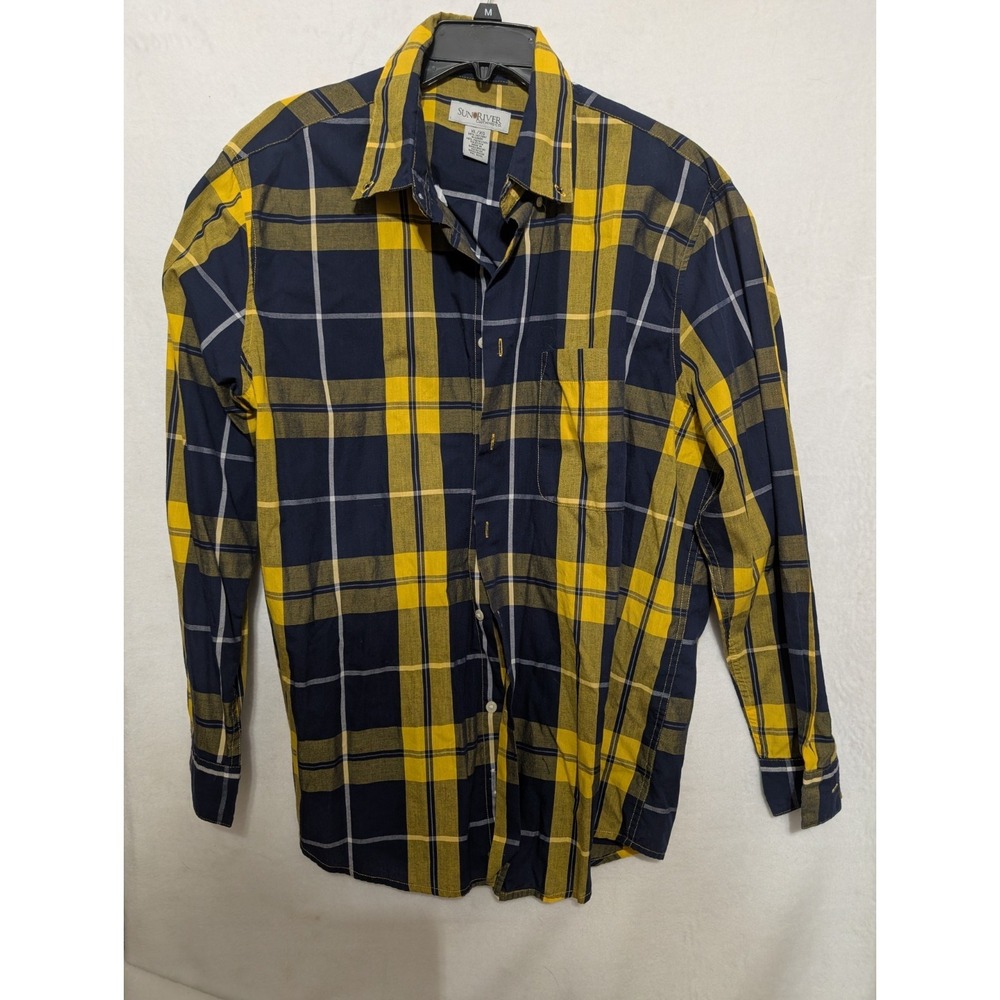 Sun River Navy And Yellow Mens Button Down Long Sleeve Shirt Size XL